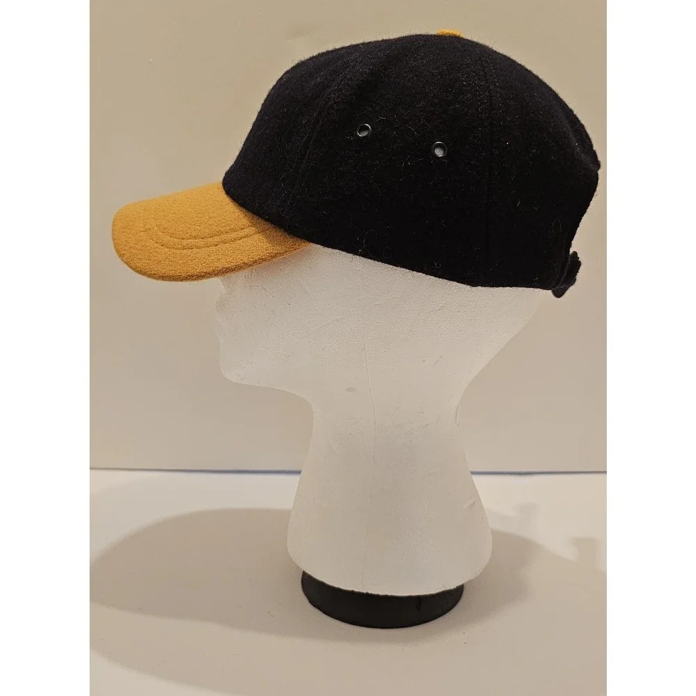 J.Crew Vintage Wool Blend Baseball Cap Black Mustard Yellow Made in USA Medium